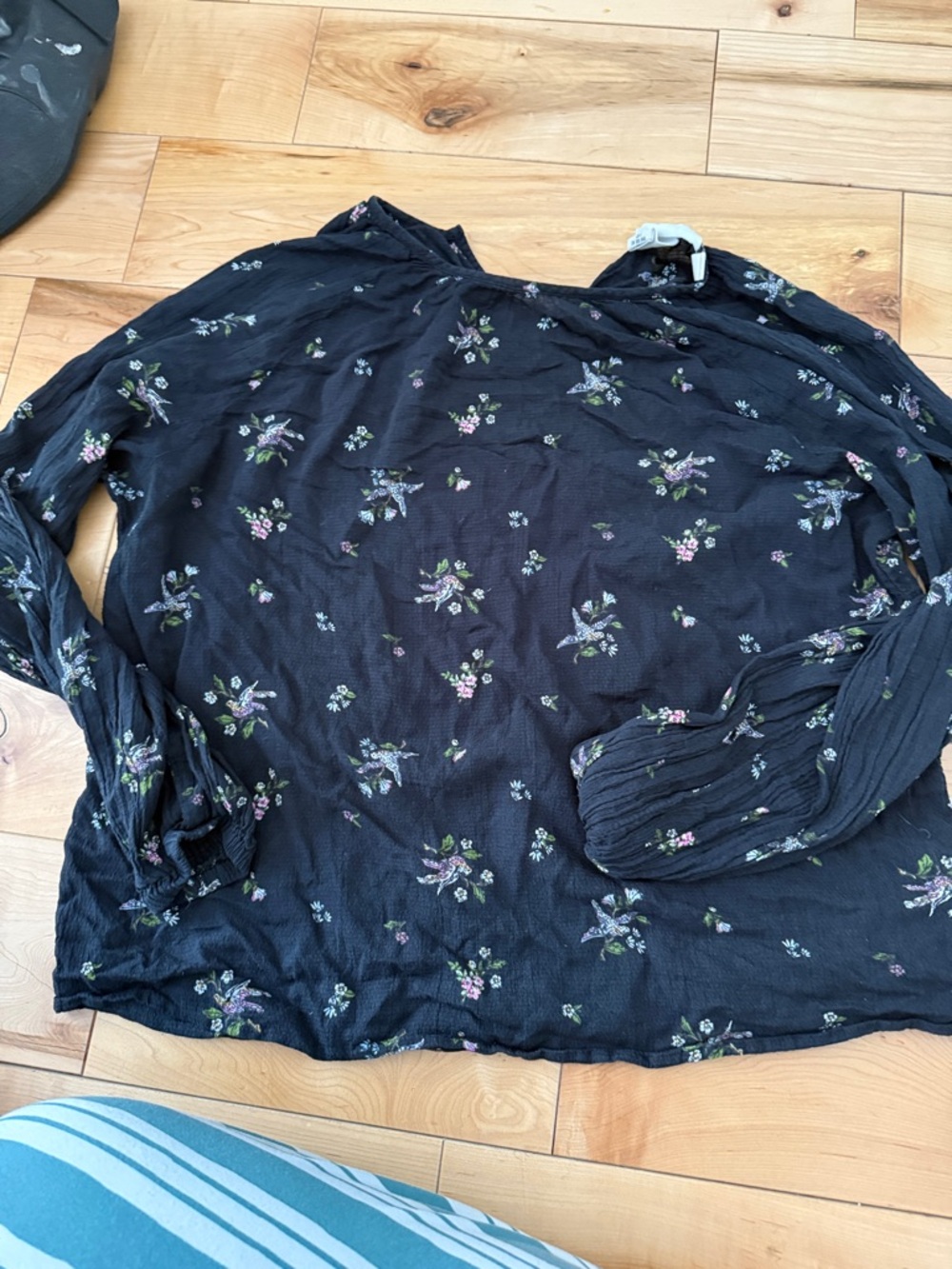 H&M Black Floral Long-Sleeve Top